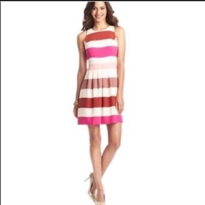 LOFT Pink White Stripes Fit and Flare 0P D…